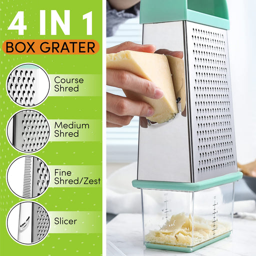  Spring Chef Professional 4 Sided Cheese Grater, Stainless Steel  with Soft Grip Handle, Handheld Kitchen Food Shredder Best Box Grater for  Parmesan Cheese, Vegetables, Ginger, 10 Black: Home & Kitchen