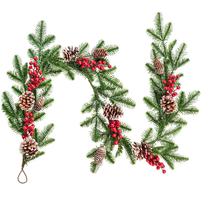 DearHouse 6FT Artificial Christmas Pine Garland with Red Berry Branch Pine Cone Winter Greenery Garland for Holiday Season Mantel Fireplace Table Runner Centerpiece Decor