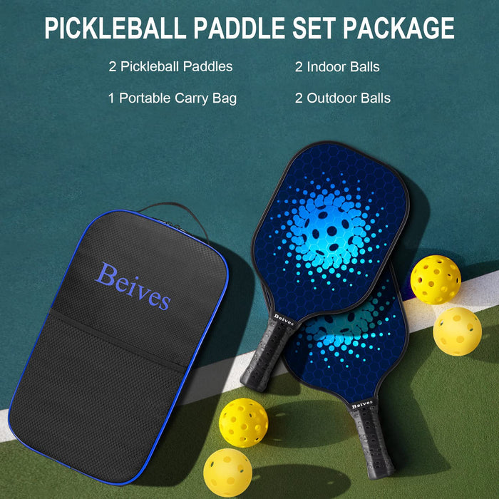 Beives Pickleball Paddles Graphite Pickleball Set Honeycomb Pickleball Rackets Equipment with 2 Pickleball Racquets, 4 Balls and a Portable Carry Bag