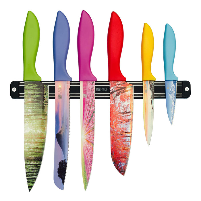 Knife Set + Magnetic Knife Stand + Sharpener Bundle - Chef's Vision