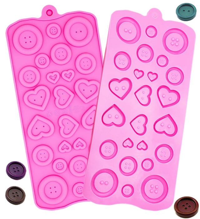 PopBlossom Pink 2 x Silicone Button Round and Heart Chocolate DIY Mold Baby Shower Fondant Cute Sugar Craft Chocolate Chip