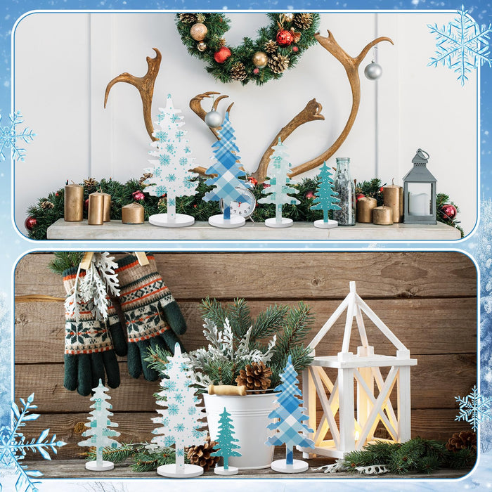 Sawysine 4 Pcs Wooden Christmas Tree Tabletop Decor Rustic Wood Christmas Trees Table Centerpieces Christmas Tiered Tray Decor