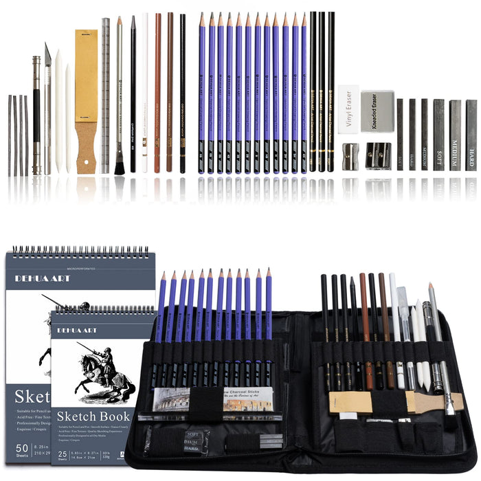 Drawing Pencils Set, 51 Pack Professional Sketch Pencil Set in Zipper Carry  Case, Art Supplies Drawing Set with Graphite Charcoal Sticks Tool Sketch
