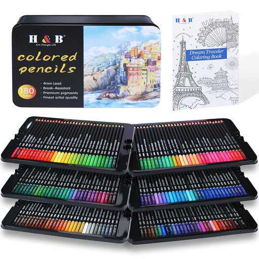 H & B 180 Colored Pencils for Adult Coloring, Soft Core Coloring