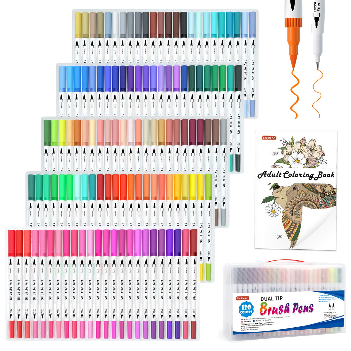 Hethrone Markers for Adult Coloring - 100 Colors Dual Tip Brush Pens Art  Markers