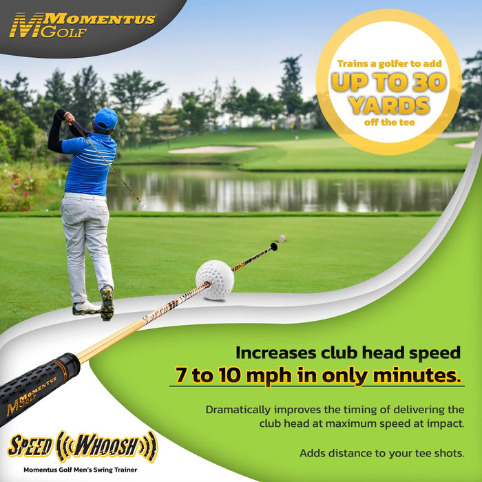 Momentus Speed Whoosh Golf Swing Trainer - Golf Swing Speed Trainer with Magnetic Sliding Timing Ball - Premium Swing Trainer Aid to Increase Golf Swing Speed 7 to 10 mph