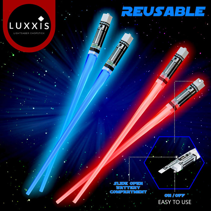 Lightsaber Light up LED Chopsticks Multi function for Star Wars Theme Party Fun  Set [2 PAIR - RED AND BLUE SET]