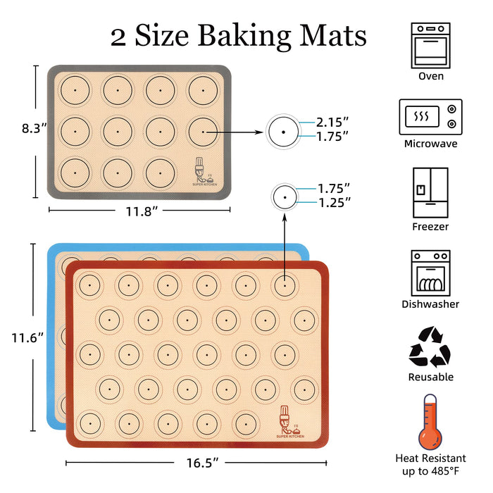 LotFancy Silicone Baking Mat, 2 Pack Non Stick Macaron Baking Liner for  Cookies, Rolling Dough, Bread and Pastry, Reusable Baking Sheet,16.5x11.5