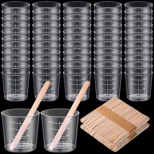 300 Pieces 8 oz Plastic Measuring Cups with 300 Wooden Mixing Sticks D —  CHIMIYA