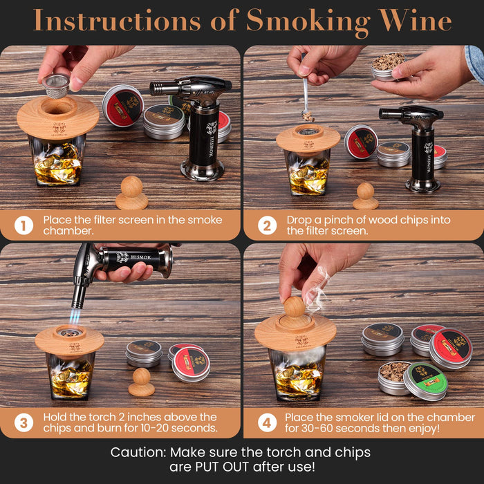 Cocktail Smoker Kit with Torch by HISMOK - 22 PCS Bourbon Whiskey Smoker Kit with 6 Wood Chips & 4 Marble ICES,Old Fashioned Cock