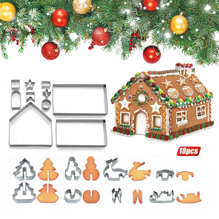 Christmas Gingerbread House Cookie Cutter, 18Pcs 3D Gingerbread House Kit for Wedding Party Valentines Day Easter