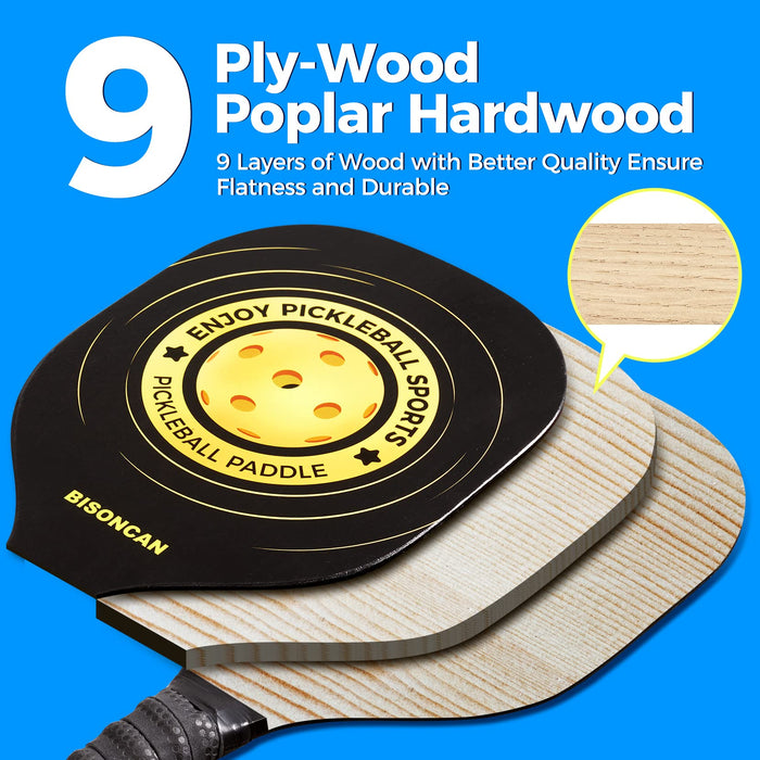 BISONCAN Pickleball Paddles - Pickleball Balls Set, Pickleball Rackets Set with Ergonomic Cushion Grip Indoor & Outdoor Pickleball Balls & Carry Bag