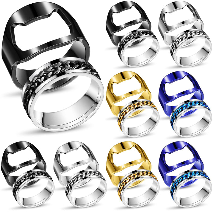 16 Pieces Bottle Opener Ring for Men Women Spinner Rings Stainless Steel Chain Inlay Rotating Ring Beer Bottle Opener Rings Set