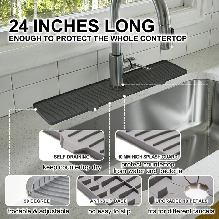 Longer Sink Splash Guard Mat 24 inch, Silicone Faucet Handle Drip Catcher  Tray, Longer Silicone Sink Mat for KitchenBathroom, Drip Protector Splash