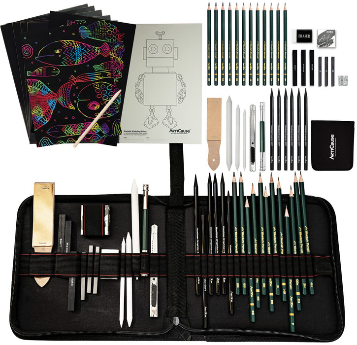 U.S. Art Supply 54-Piece Drawing & Sketching Art Set with 4 Sketch Pads  (242 Paper Sheets) - Ultimate Artist Kit, Graphite and Charcoal Pencils &  Sticks, Pastels, Erasers - Pop-Up Carry Case, Students 