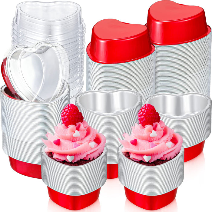 200 Pieces Red Heart Shaped Cake Pans with Lids 3.4 Ounces/ 100 ml Alu —  CHIMIYA