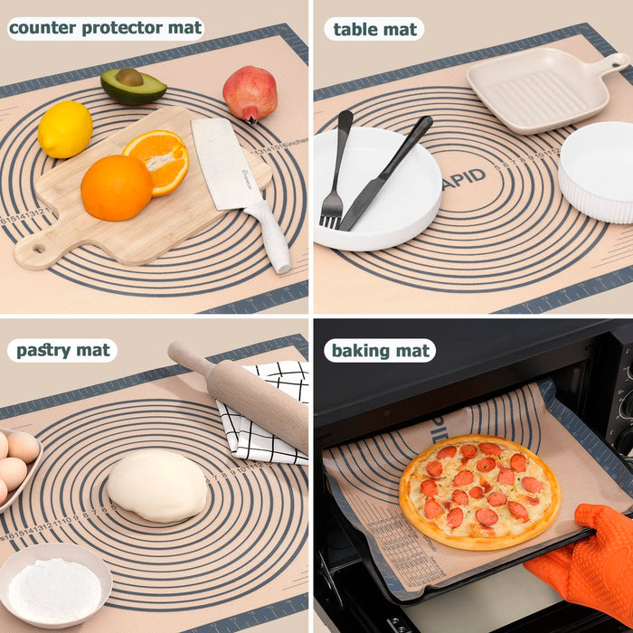 Dania & Dean Silicone Baking Mat,26 x 16 Extra Thick Large Non Stick Sheet Mat with Measurement Non-Slip Dough Rolling Mat,Reusable Food Gr