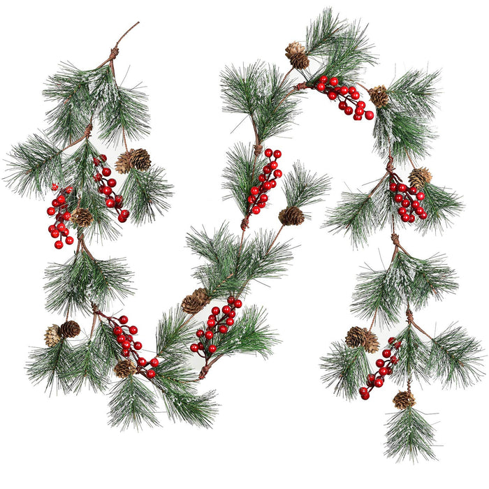 DearHouse 6FT Berry Christmas Garland with Pine Needles Berries Pinecones Winter Artificial Greenery Garland for Holiday Season Mantel Fireplace Table Runner Centerpiece Year Decoration