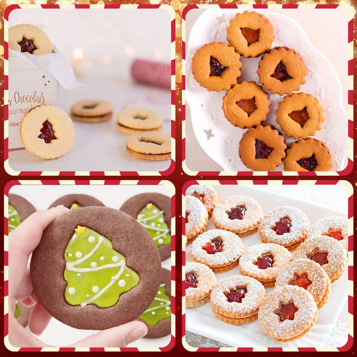 Crethinkaty 9 Pcs Mini Christmas Linzer Cookie Cutters Set, Christmas Stainless Steel Cookie Cutters, Christmas Tree, Gingerbread