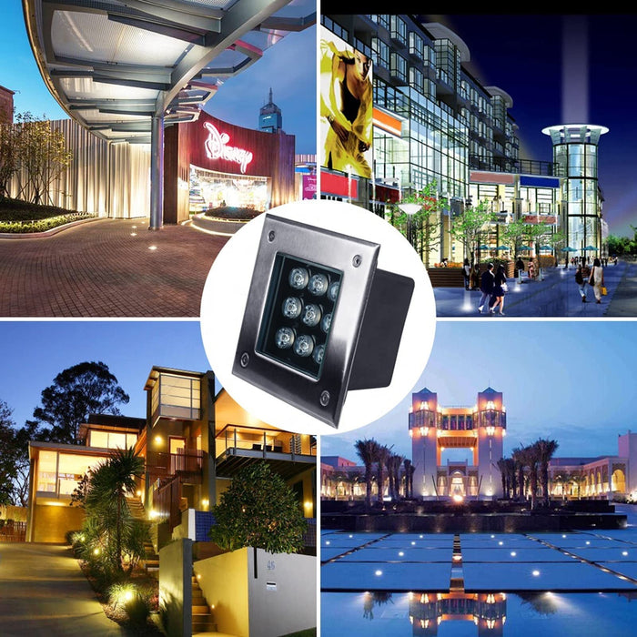 Recessed Underwater Light - Ground LED Lights Square Buried Light Stainless Steel Material IP67 Waterproof High Load-Bearing Floor Spotlight for Gardens, Stairs, Architecture Illumination