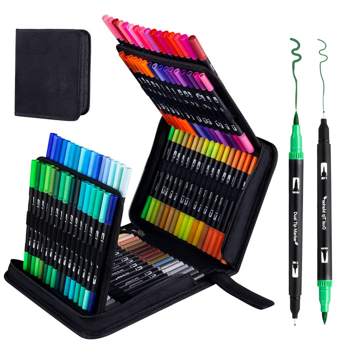 chfine 100 Colors Artist Markers Dual Tip Pens, Fine Tip Coloring
