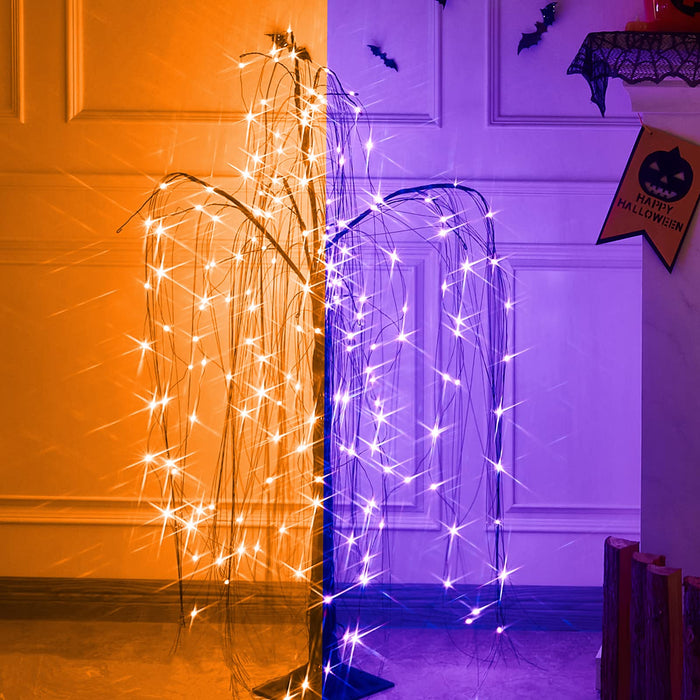 [ Timer & DIY Ornaments ] 4Ft 70 LED Lighted Halloween Black Tree Purple  Lights & 16 DIY Bat Lights Halloween Decorations Spooky Tree Battery  Operated