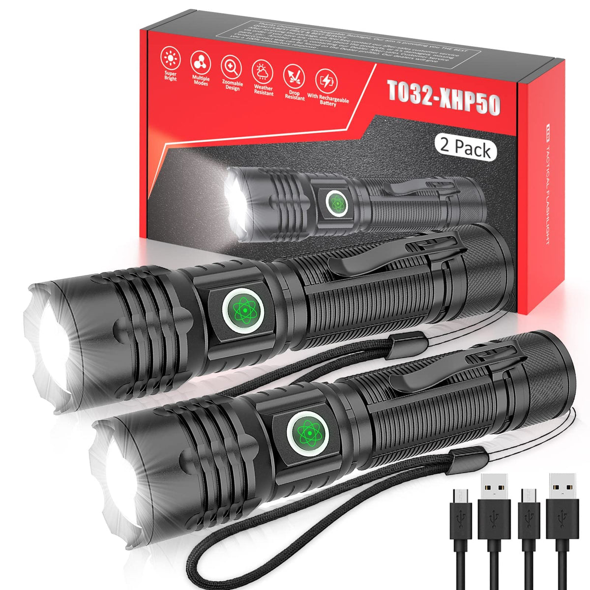 AdamStar Rechargeable Tactical Flashlights, XHP50.2 LED
