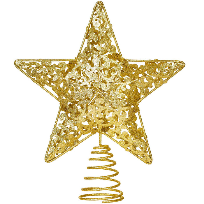 DearHouse 10.7 Inch Gold Christmas Star Tree Topper, Metal Glittered Christmas Tree Topper Star Treetop Decoration for Christmas Tree Home Decor