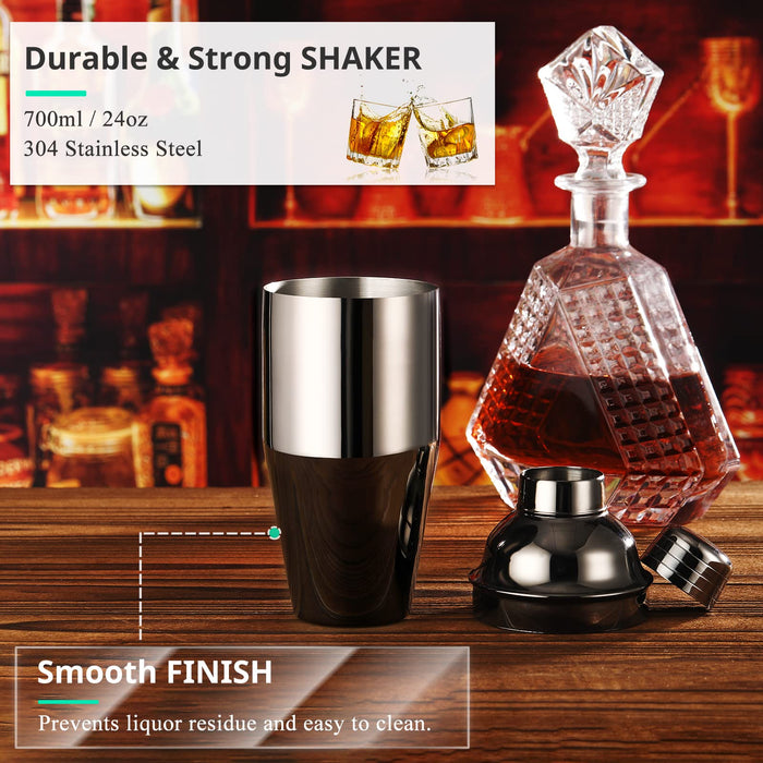 Cocktail Shaker Set, X-cosrack 19 Piece Bartenders Kit with Bamboo Rotating Stand:Stainless Steel Bar Set for Home, Bars, Parties