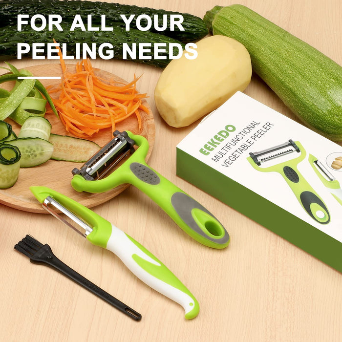 Stainless Steel Vegetable & Fruit Peeling Set, Comfortable Non-Slip Handle  Grip Y & I Shaped Peeler For Potato, Carrot, Apple, Veggie & Cucumber