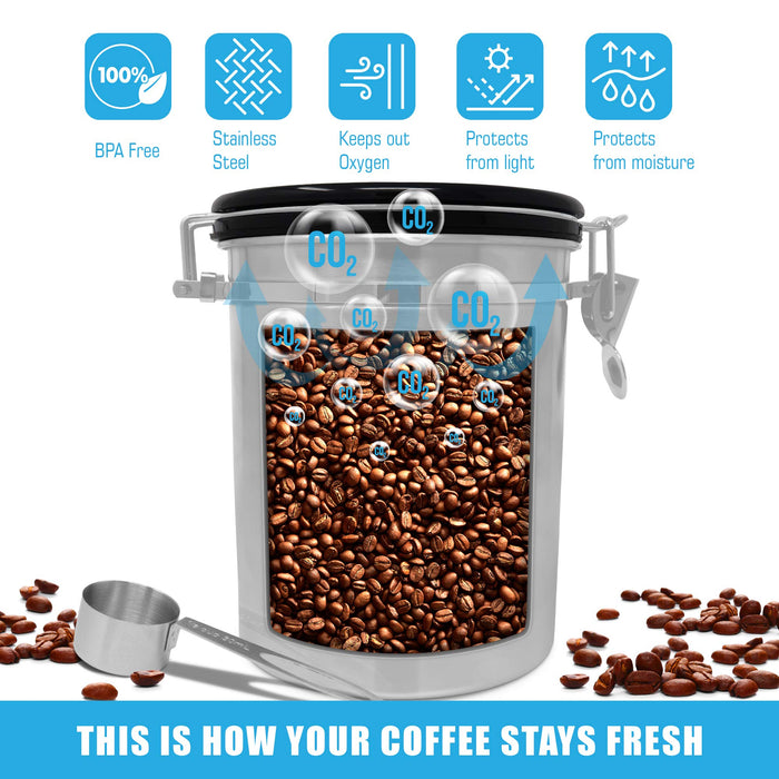 Uniques Large Airtight offee anister Stainless Steel offee Storage anister with Soop Features Inlude a Date Traker BuiltIn OneWay