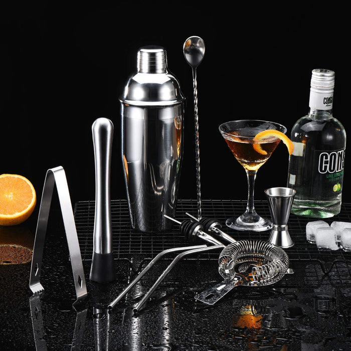 Cocktail Set 9 Piece, 25oz Bartenders Kit, Bar Set with Hawthorne Strainer/Ice Tong/Measuring Jigger/Mixing Spoon/Cocktail Muddler