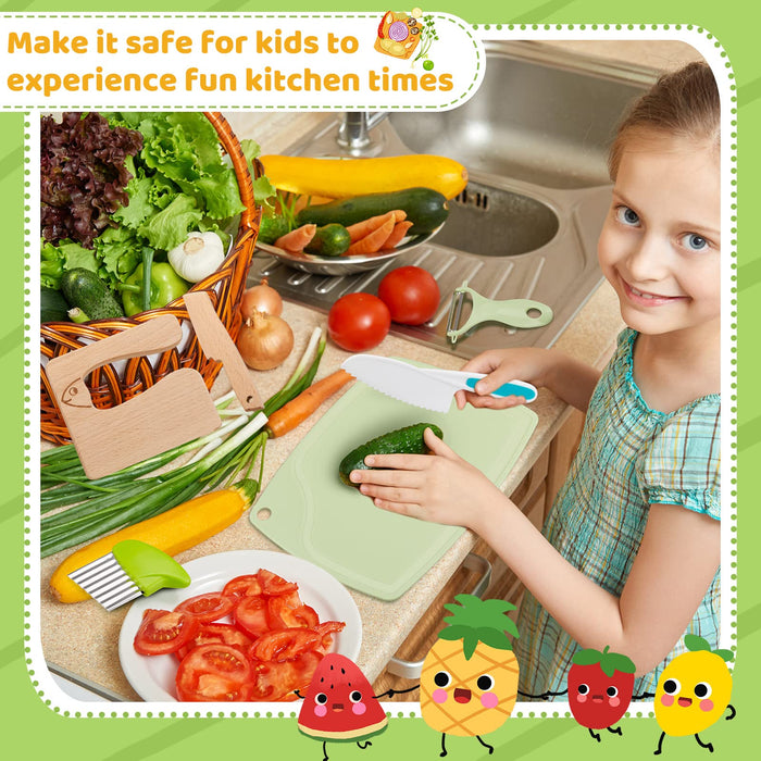 LEEFE 3 Pieces Kids Knife Set for Cooking with Cutting Board, Safe
