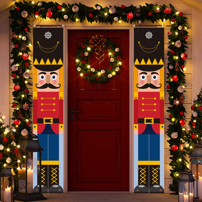 DECORLIFE Giant Nutcracker 6FT, Nutcracker Christmas Decorations for Outdoor, Christmas Banner for Front Door, Porch, 2 Pack, Life Size Holiday Toy Soldiers Xmas Decor