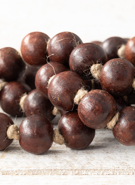 Sullivans Farmhouse Beaded 57in Wood Bead Garland Rustic Country Decor Boho Beads Hanging Decor (Dark Brown)