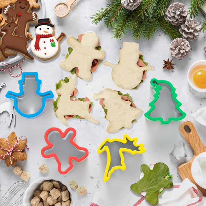 Joyoldelf Christmas Sandwich Cutter Shapes for Kids, 4pcs Stainless Steel Cookie Cutters Set -Snowman,Christmas Tree,Gingerbread
