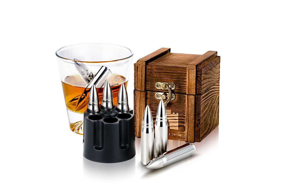 Whiskey Bullet Stones with Wooden Set Box, Stainless Steel Whisky Rock —  CHIMIYA