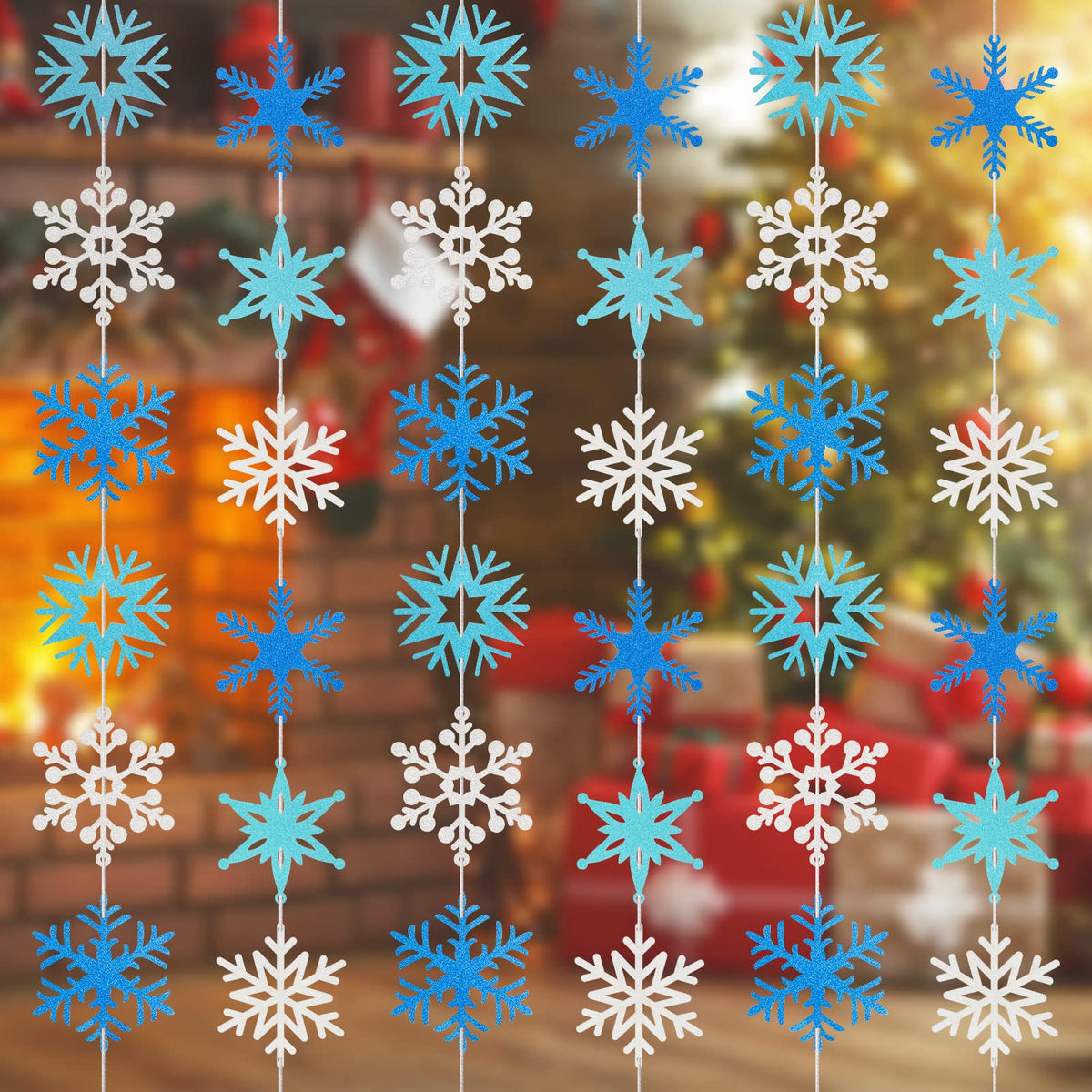 LovesTown 12PCS Winter Snowflake Decorations, Glittery Christmas