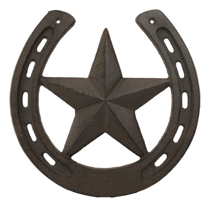 Ebros 10 Wide Rustic Cast Iron Metal Horseshoe With Western Star Wall Decor Art Plaque Cutout Southwest Country Cowboy Rodeo