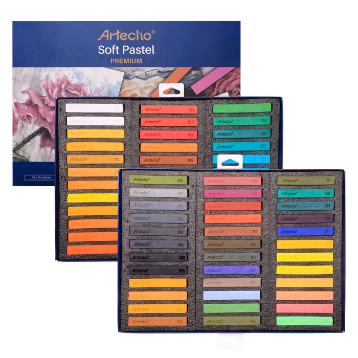 Artecho 72 premium Soft Pastels, 70 Colors Including 4 Fluorescent Colors,  Extra Free Black & White, Square Chalk for Drawing, Blending, Layering