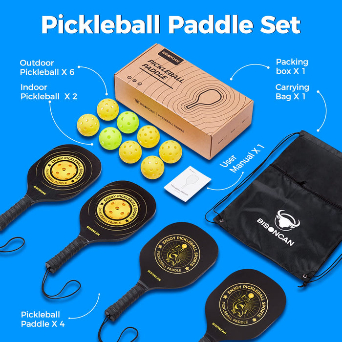 BISONCAN Pickleball Paddles - Pickleball Balls Set, Pickleball Rackets Set with Ergonomic Cushion Grip Indoor & Outdoor Pickleball Balls & Carry Bag