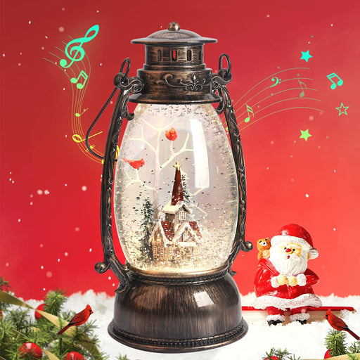 The Holiday Aisle® Christmas Snow Globes, USB Or Battery Operated Sparkly  Glitter Snow Globe Cardinal Church Lantern With Musics For Christmas  Decorations And Snow Globe Collection,Red