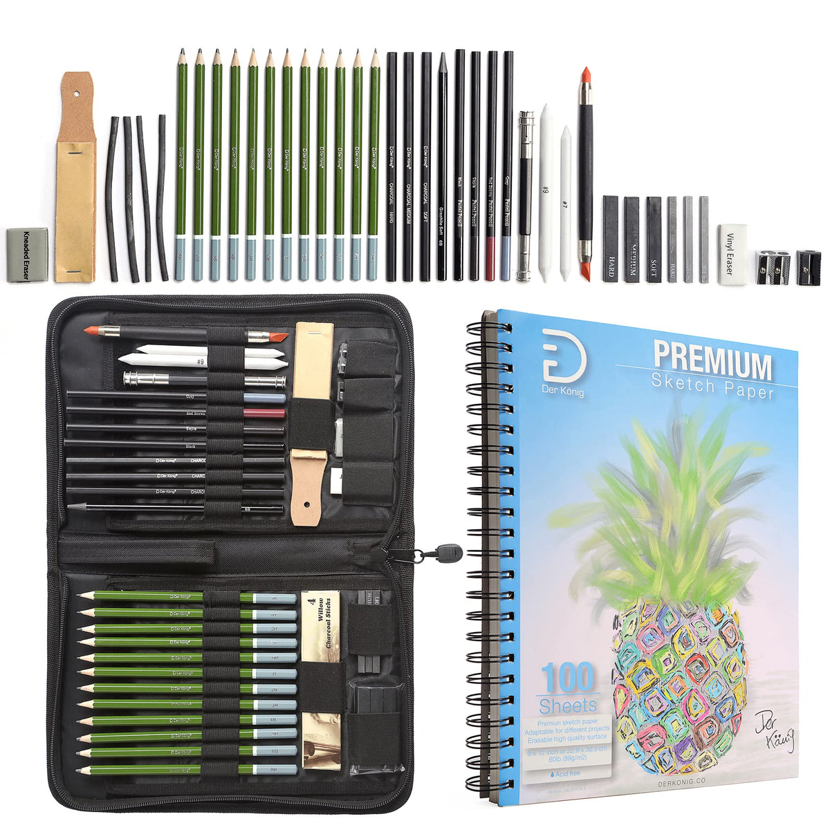 CwhaleCblu 77 Pack Drawing Set Art Supplies,Drawing Supplies with 3-Color  Sketch Book, Colored, Graphite, Charcoal, Watercolor&Metallic Pencil, Art