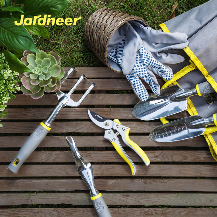Jardineer Garden Tools Set, 8PCS Heavy Duty Garden Tool Kit with Outdoor Hand Tools, Garden Gloves and Storage Tote Bag, Gardening Tools s for Women and Men