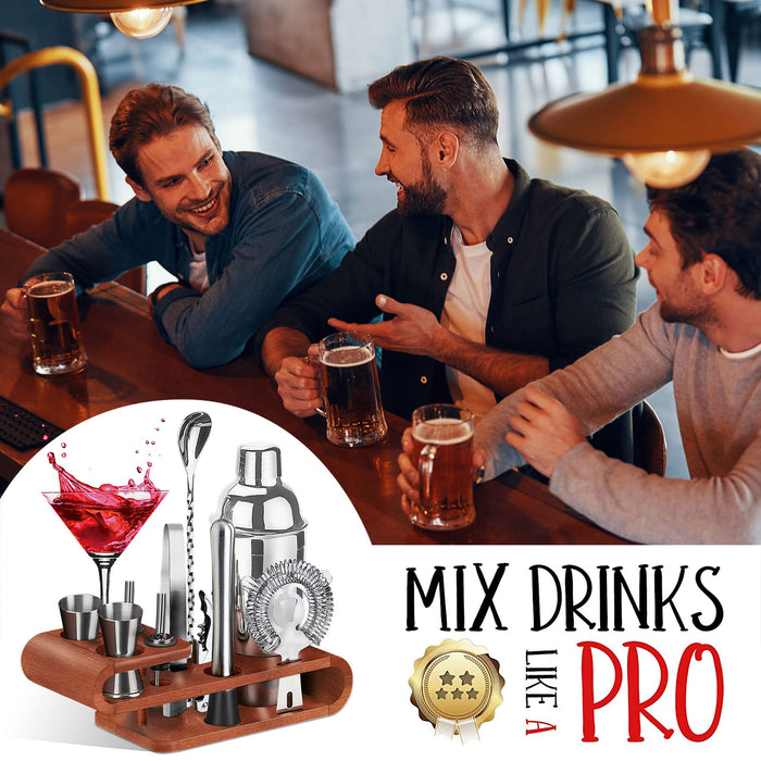 Modern Mixology Cocktail Shaker Set - 24 Piece Stainless Steel Bartender  Drink Kit & Stand for Home Bar, Perfect for Drink Mixing at Home, Plus