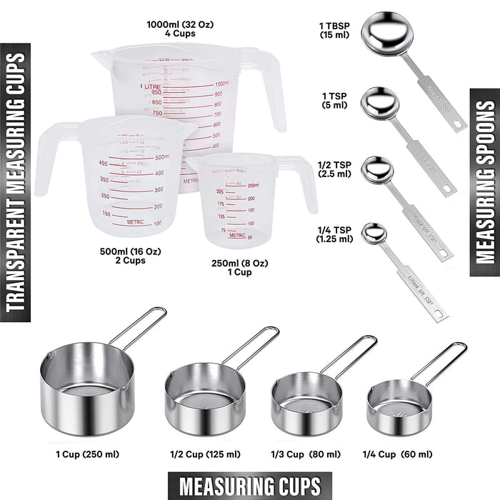 Atopoler 17 Piece Plastic Measuring Cups Set and Measuring Spoon Set with  Stainless Steel Handles, Nesting Kitchen Measuring Set Liquid and Dry  Measuring Cup Set 
