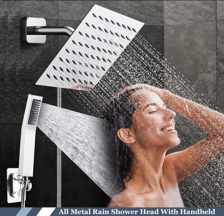 All Metal Dual Square Shower Head Combo | 6" Rain Shower Head | Handheld Shower Wand with 78" Extra Long Flexible Hose | Smooth 3-Way Diverter | A Bathroom Upgrade