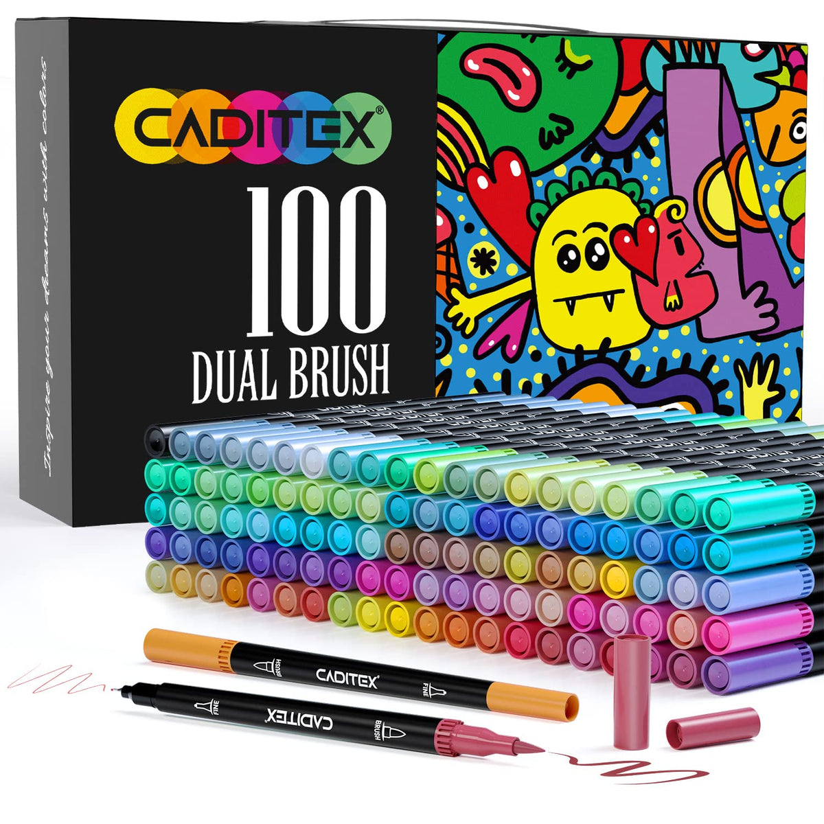 chfine 100 Colors Artist Markers Dual Tip Pens, Fine Tip Coloring Marker &  Brush Tip Pen Set,Water Based Markers for Adult Kids Coloring
