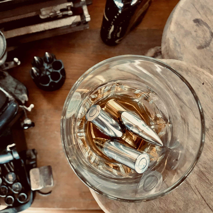 Golden Whiskey Stones Extra Large 6 Laser Engraved Stainless Steel Bullets  with Revolver Barrel Base Reusable Chilling Rocks Stone Ice Cubes Chillers