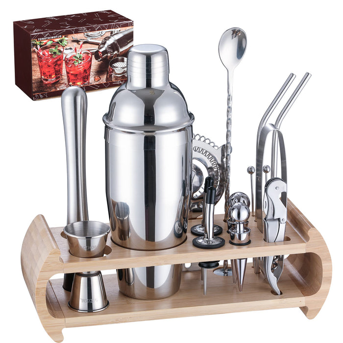19-Piece Cocktail Shaker Set Bar Set for Inspired Drink Mixing Experience,Mixology Bar Kit with Stand, Bar Accessories for Home